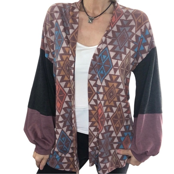 Andre by Unit Cardigan Open Tribal Southwest Aztec Sz M Earthtones Lightweight - Picture 2 of 9